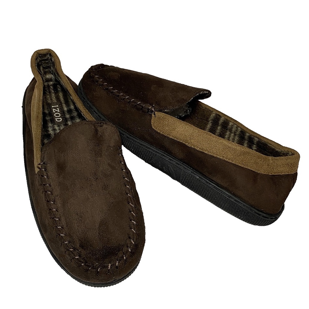 Men's IZOD Slippers Moccasin Shoes XL 11-12 Brown